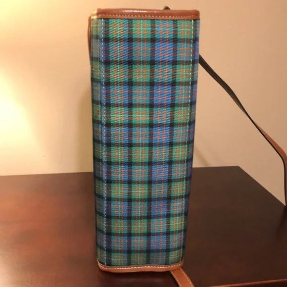Estate Tartan Plaid Leather  Handle Crossbody Bag Blue and Green NWOT - Picture 5 of 7